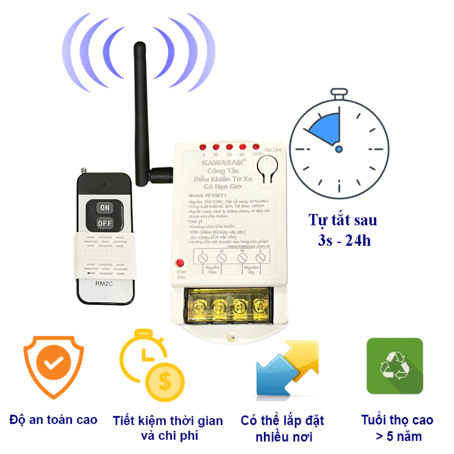 Mẫu công tắc điều khiển từ xa RF15BT1 mang đến nhiều lợi ích cho người dùng
