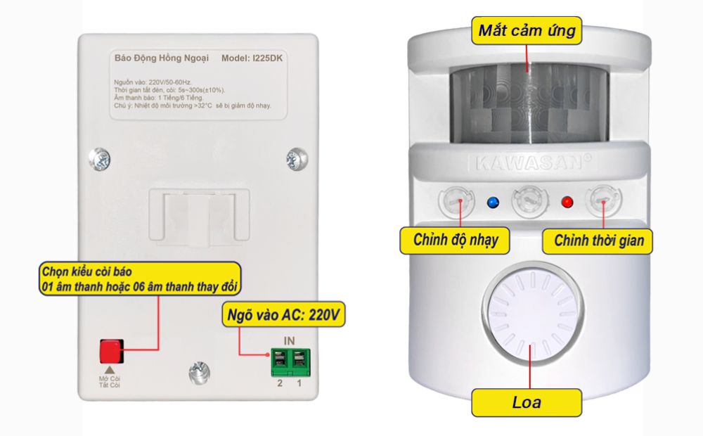 Báo Trộm Hồng Ngoại Có Remote Điều Khiển Từ Xa I225DS-1R, 2R