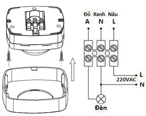 Sơ đồ lắp công tắc cảm biến PS286 nổi trần