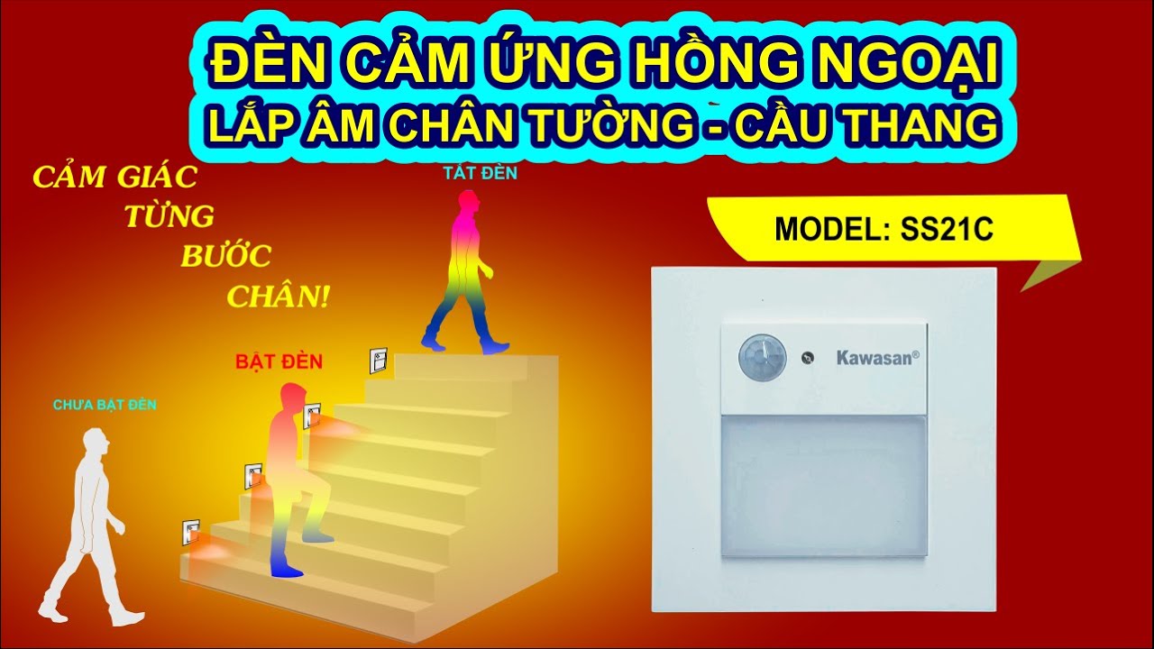 Đèn cảm ứng hồng ngoại lắp âm tường chân cầu thang SS21C