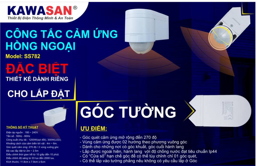 Công tắc cảm ứng chuyển động hồng ngoại SS782 kín nước