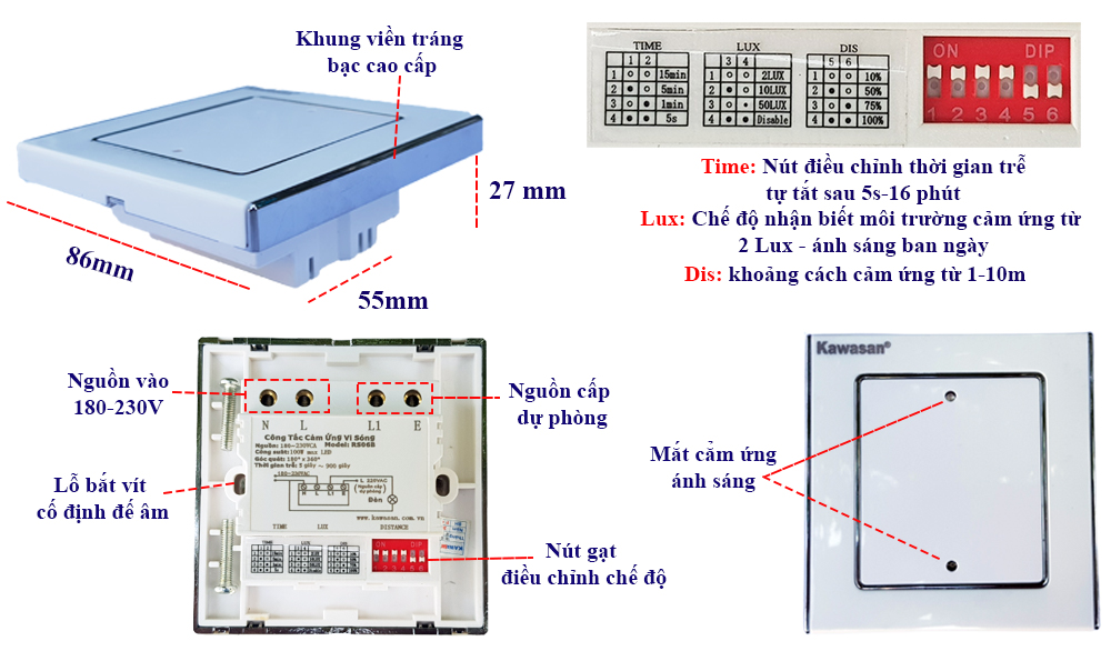 Điều chỉnh các thông số qua nút gạt lên xuống trên thanh nút đỏ