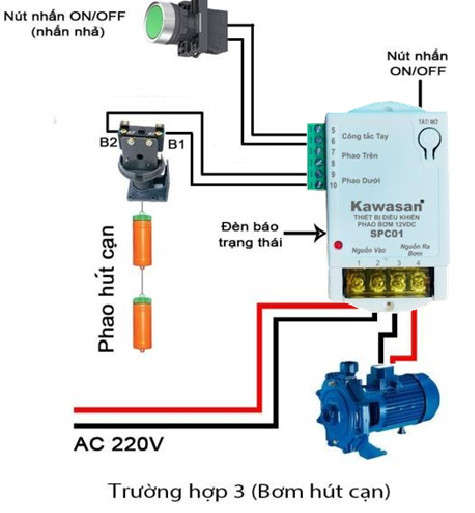 Sơ đồ nối dây phao hút cạn