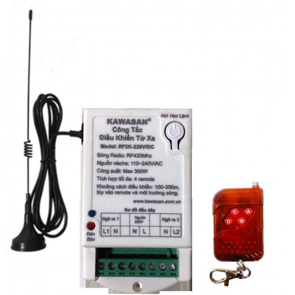 Công Tắc Điều Khiển Từ Xa – 2 Kênh, Anten Dài RF2KB 220V