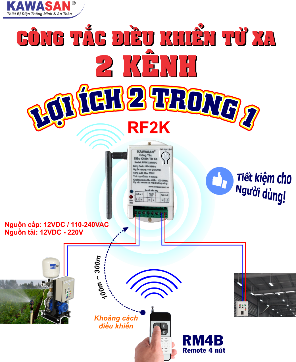 Công tắc điều khiển 2 kênh RF2K