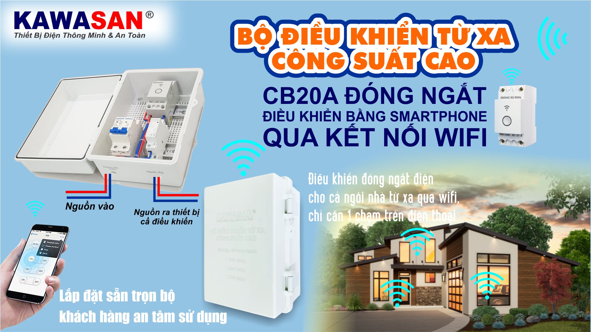 Bộ điều khiển từ xa wifi công suất cao 25A, 63A