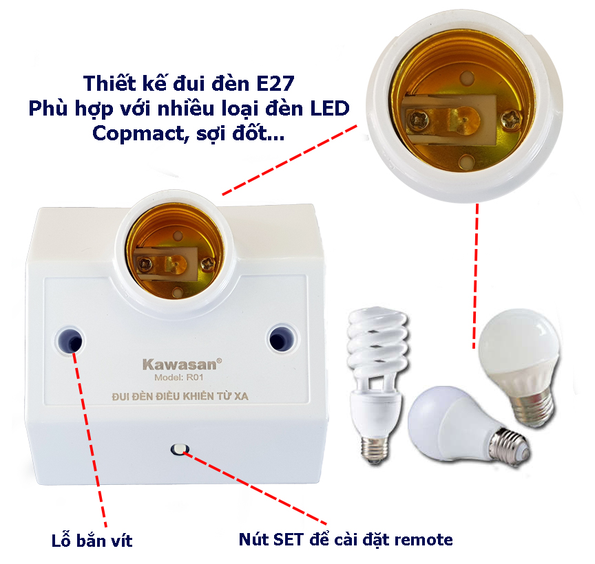 Thiết kế dạng đui đèn E27 phù hợp với nhiều loại đèn khác nhau