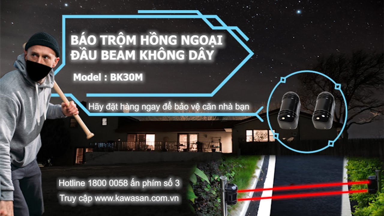 Báo trộm hồng ngoại đầu beam không dây BK Kawasan