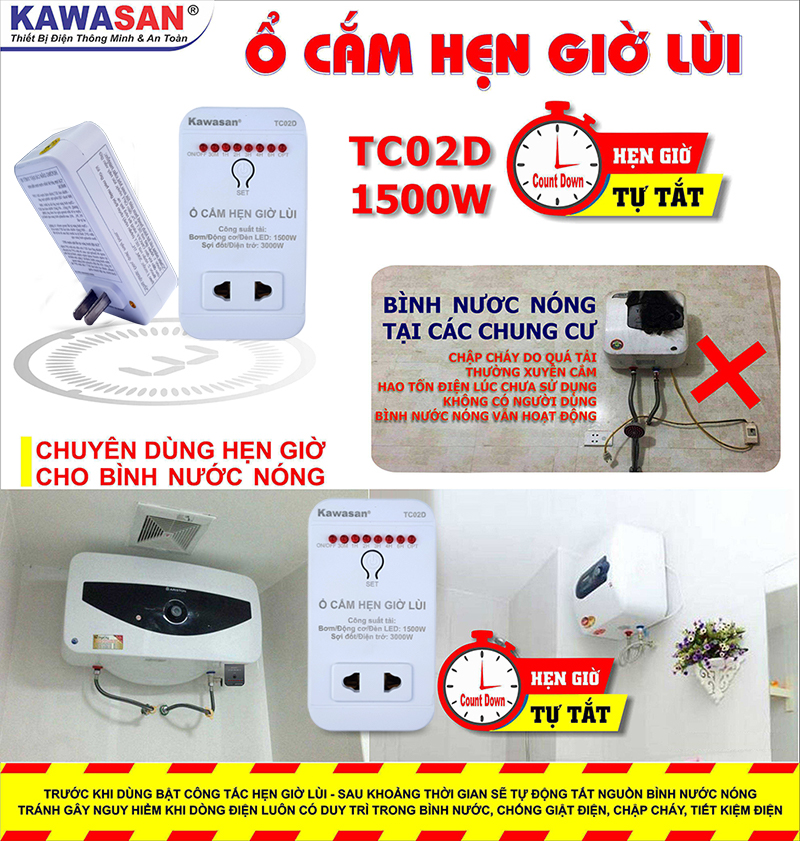 Chuyên dụng hẹn giờ cho bình nước nóng tránh quên tắt dẫn đến cháy nổ