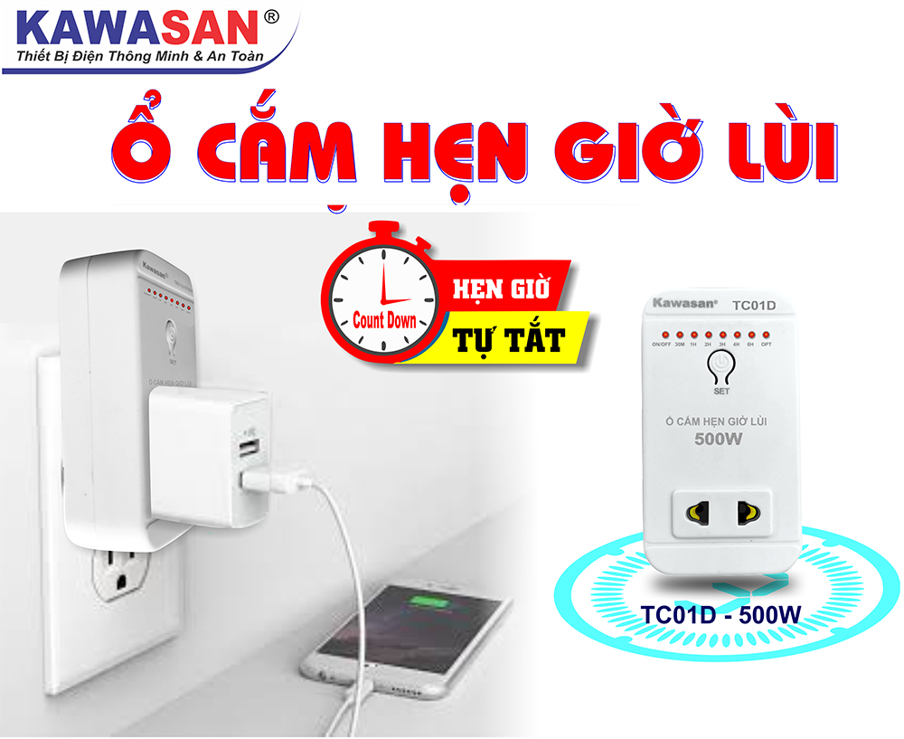 Ổ cắm hẹn giờ lùi TC01D công suất tải 500w