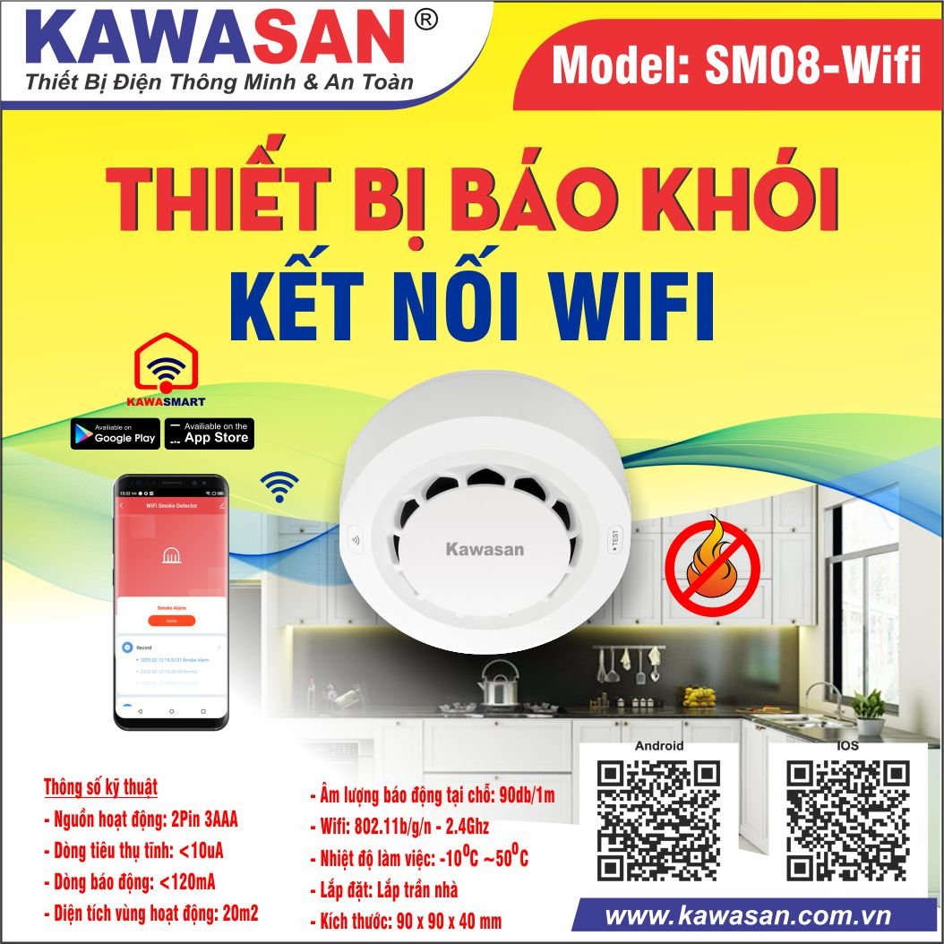 Thiết bị cảm biến báo khói kết nối wifi SM08-WIFI