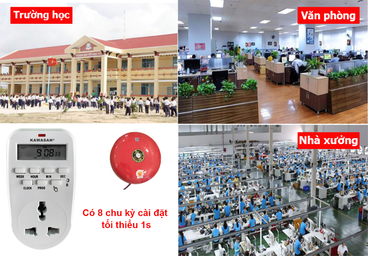 Cài hẹn giờ reo chuông cho trường học, nhà xưởng, văn phòng...