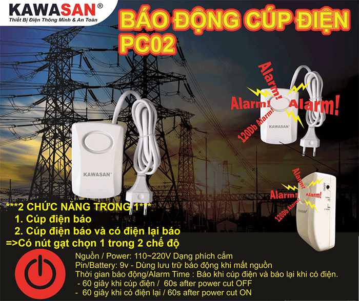 Thiết bị báo cúp điện PC02 KAWASAN