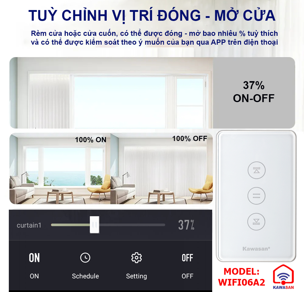 Có thể tuỳ chỉnh vị trí đóng mở cửa qua App trên điện thoại