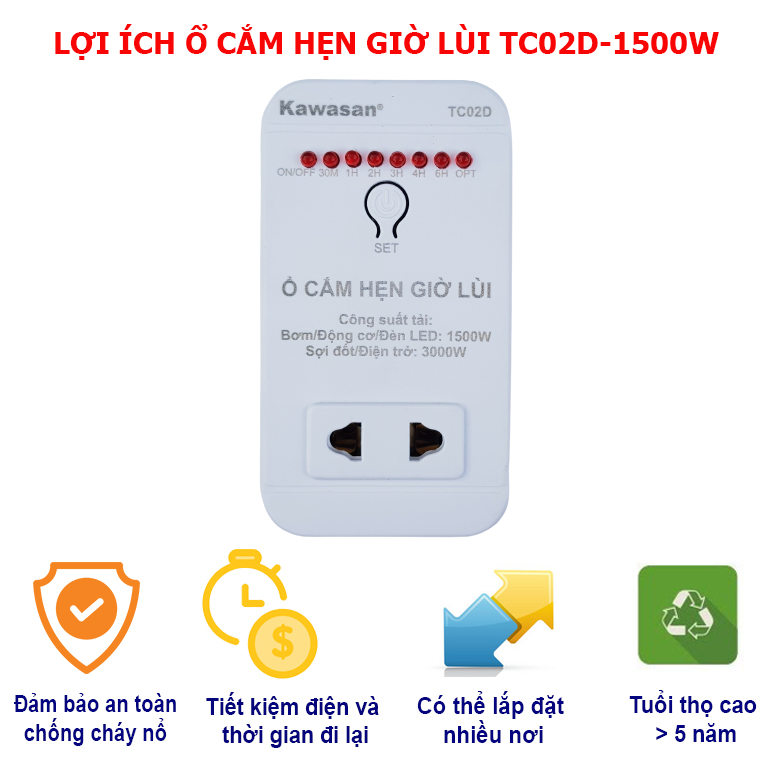 Lợi ích của ổ cắm hẹn giờ lùi TC02D - 1500W