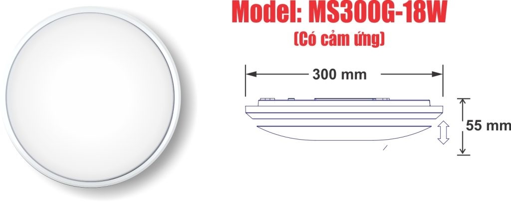 Đèn LED Cảm Ứng Vi Sóng Nổi Trần MS300G-18W-T