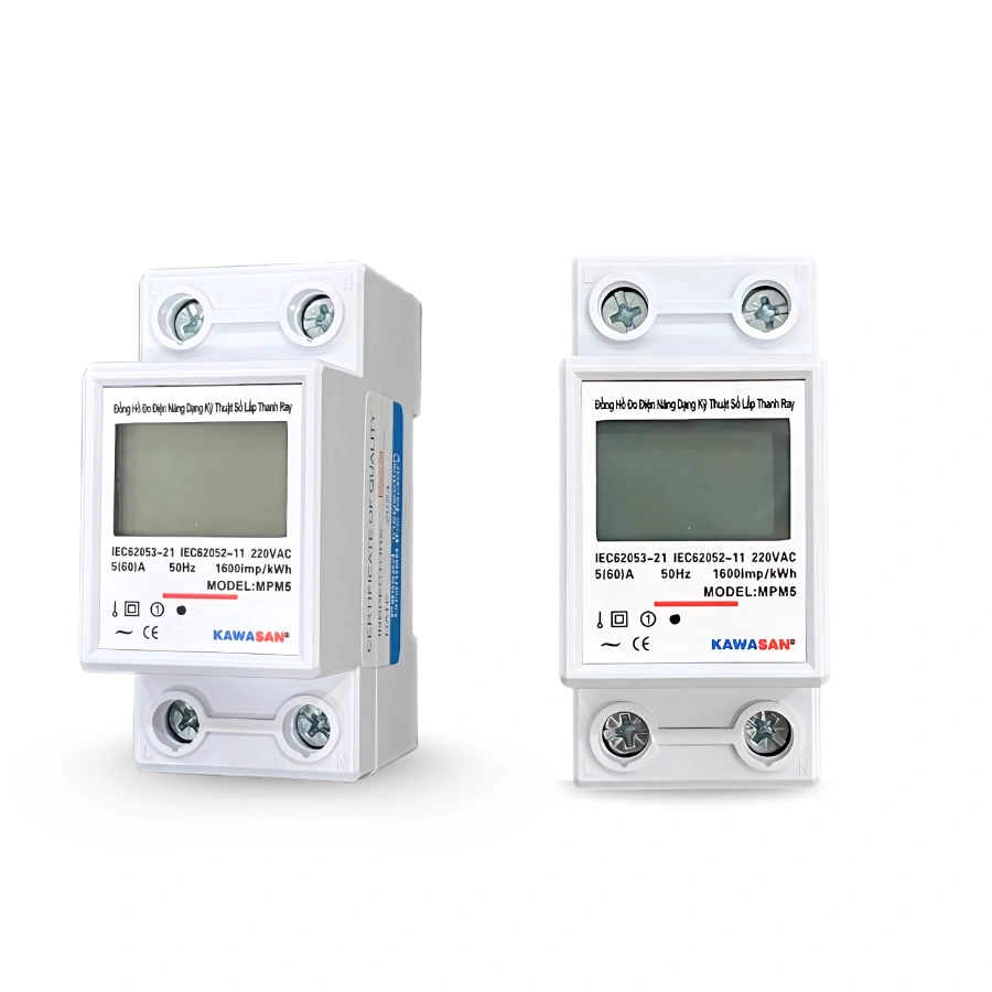 Đồng hồ đo điện năng 1 pha MPM5 lắp thanh ray, màn hình LCD hiển thị rõ nét