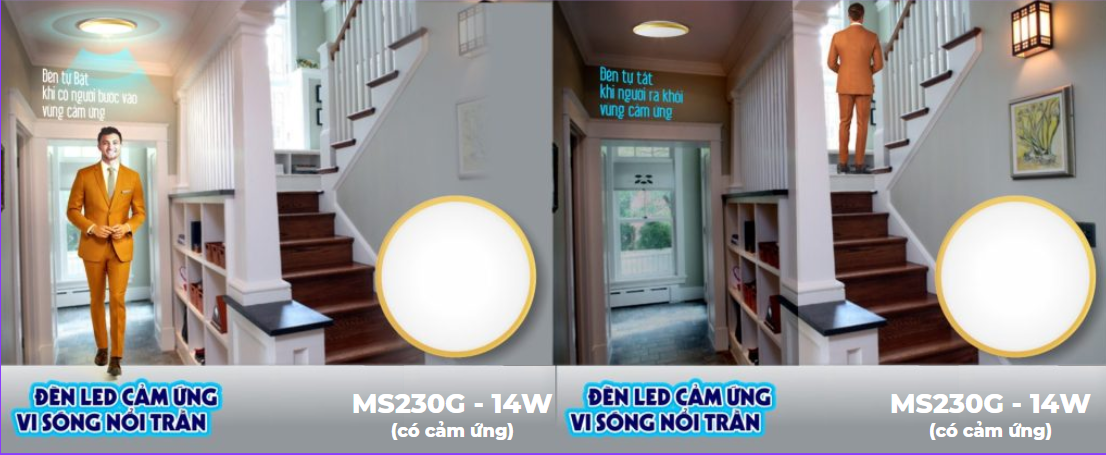 Đèn led cảm ứng vi sóng nổi trần