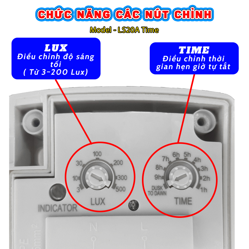 Cấu tạo chi tiết công tắc cảm ứng ánh sáng LS20A-TIME