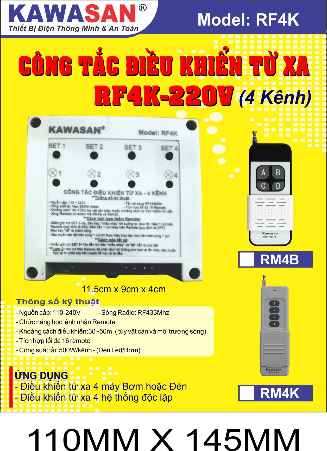 Điều khiển từ xa đa nhiệm RF4K-220V