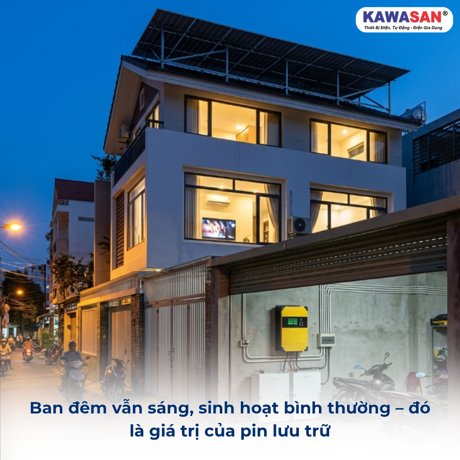 Hệ thống điện năng lượng mặt Trời Hybrid được lắp đặt trên mái nhà để tận dụng ánh sáng mặt trời tối đa.