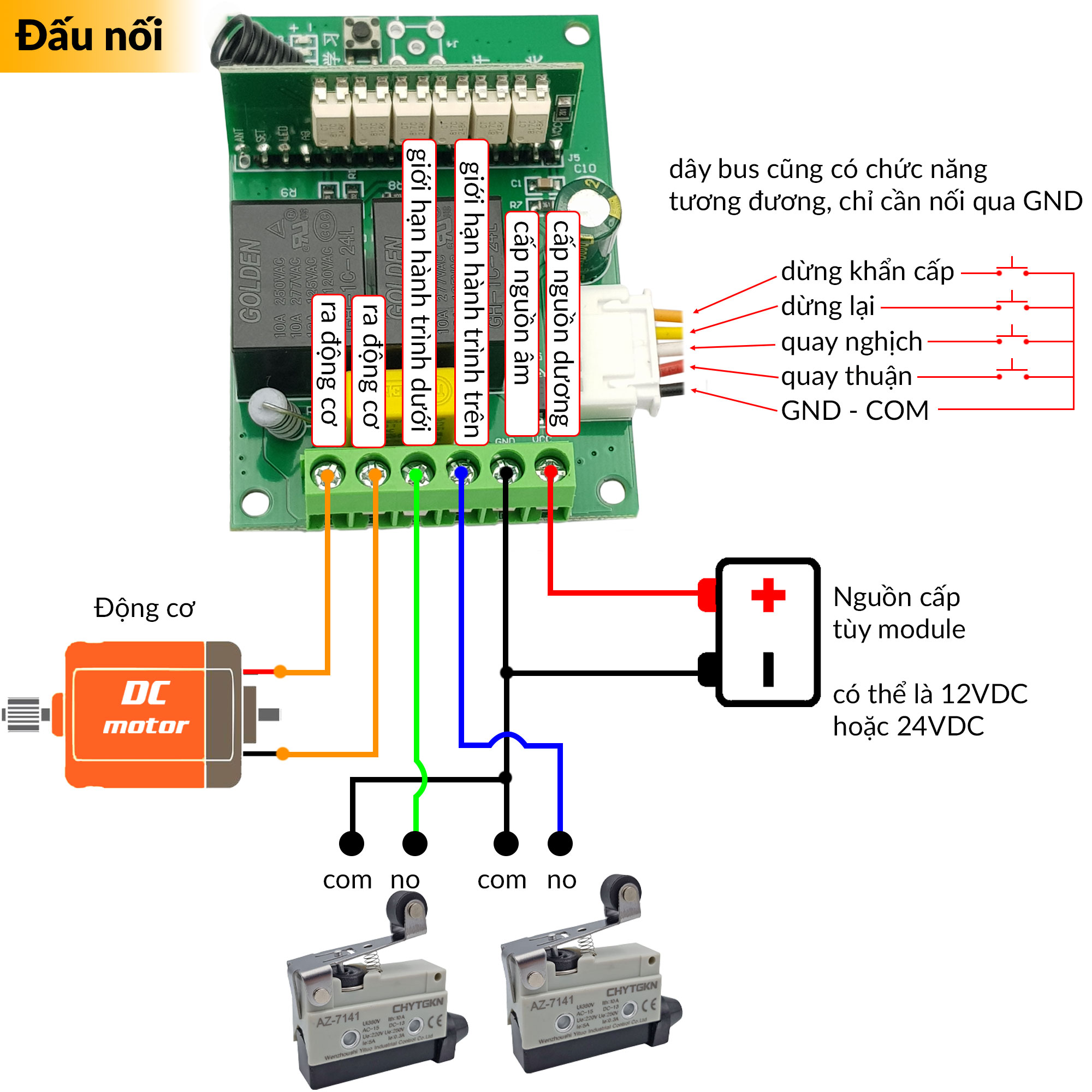 Mạch đảo chiều động cơ từ xa có hành trình 10A 433Mhz (loại tốt) - Nshop