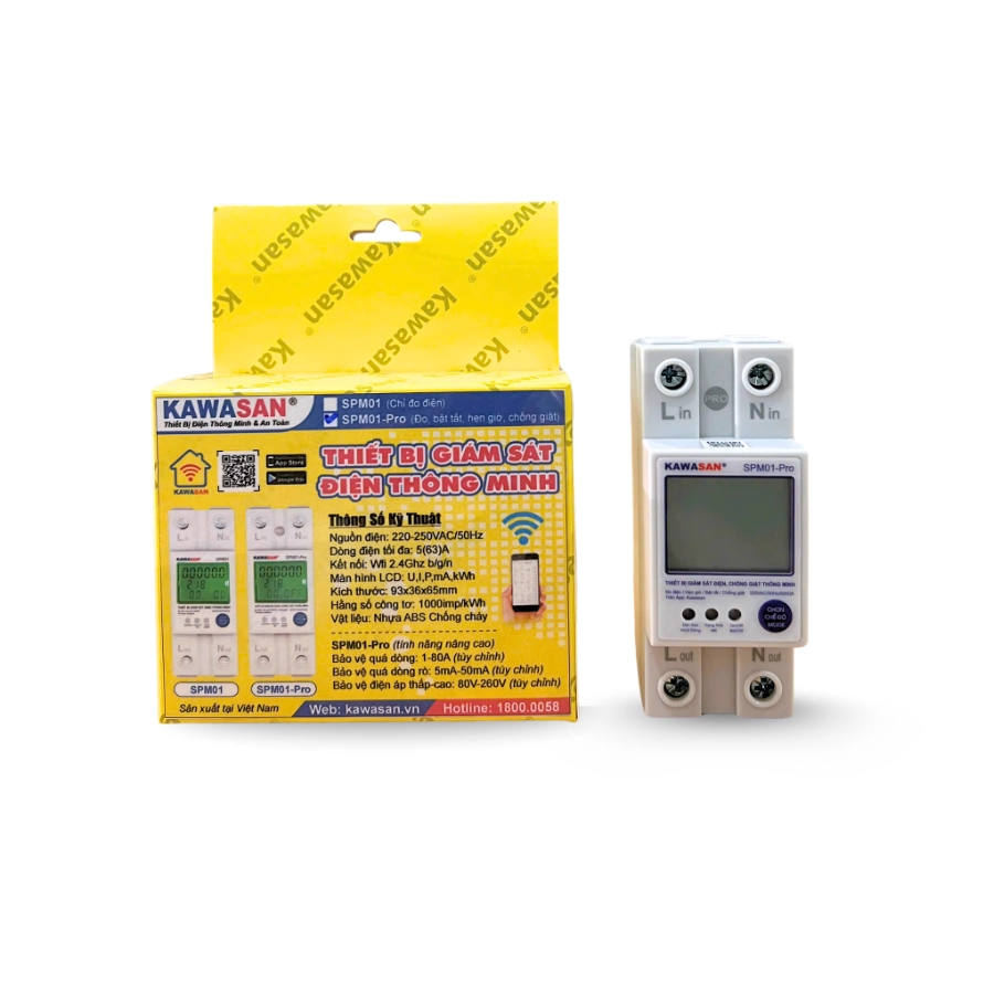 Thiết bị giám sát điện thông minh SPM01-Pro Kawasan kèm hộp bao bì