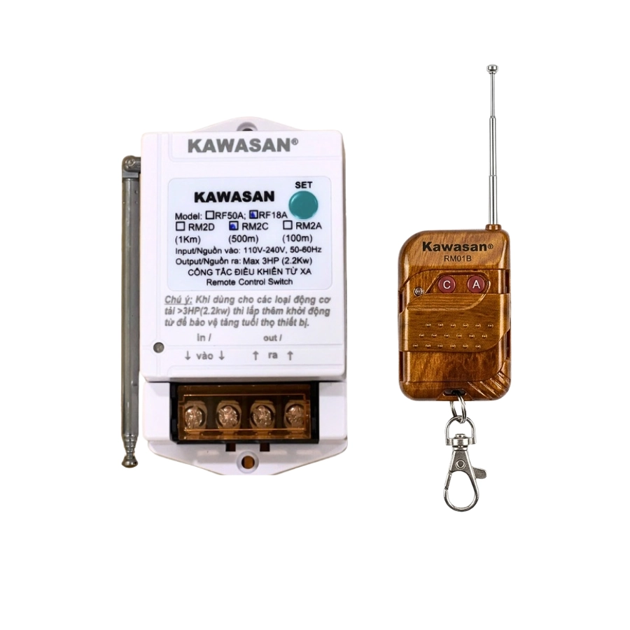 Công tắc điều khiển từ xa công suất cao KAWASAN RF18A kèm remote RM01B, điều khiển thiết bị điện từ xa