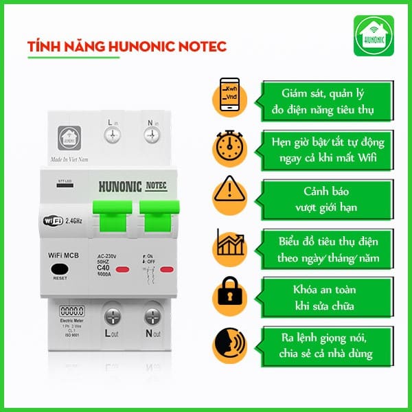 Aptomat Cầu Dao Wifi Thông Minh Đo Năng Lượng Hunonic Notec 9 aptomat chong giat 20