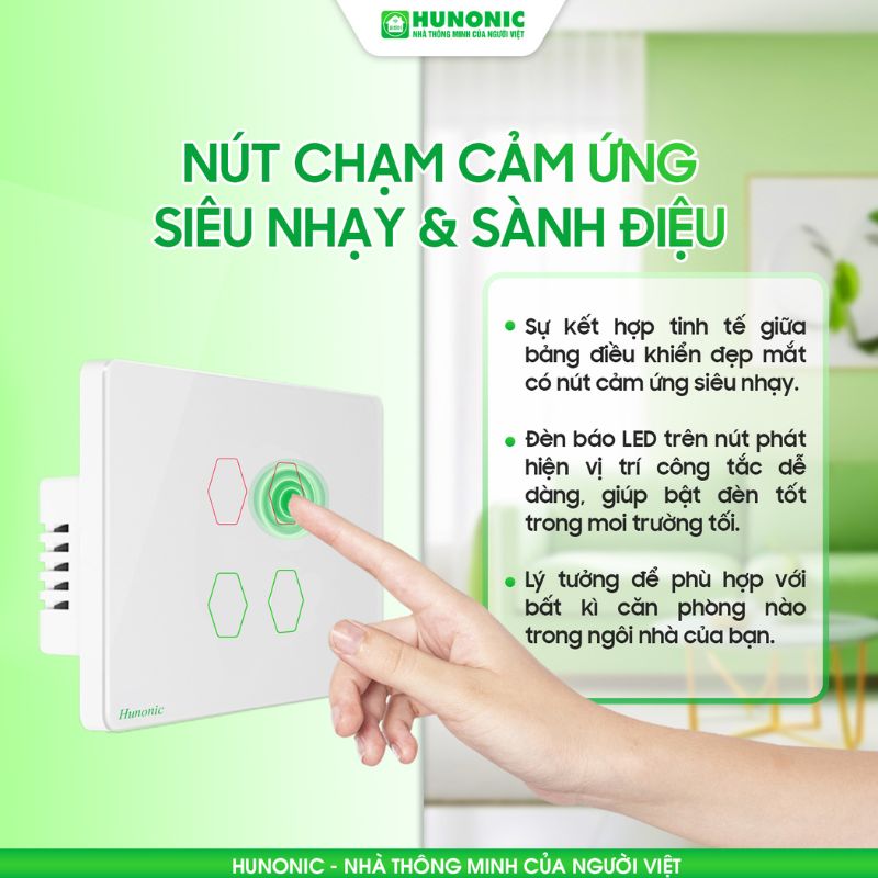 Công Tắc Cảm Ứng 2 Nút Wifi Hunonic Datic Màu Trắng 10 tính năng công tắc hunonic datic