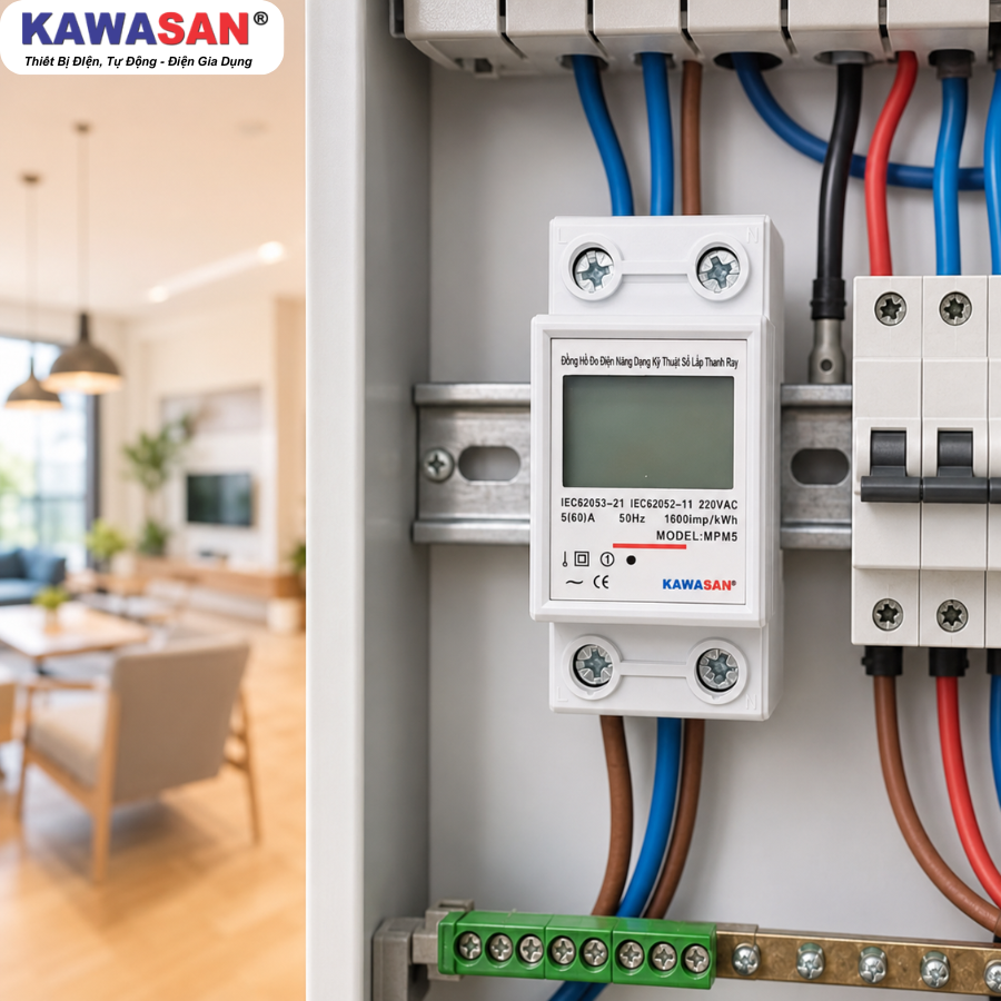 Đồng hồ đo điện năng MPM5 Kawasan lắp trong tủ điện gia đình