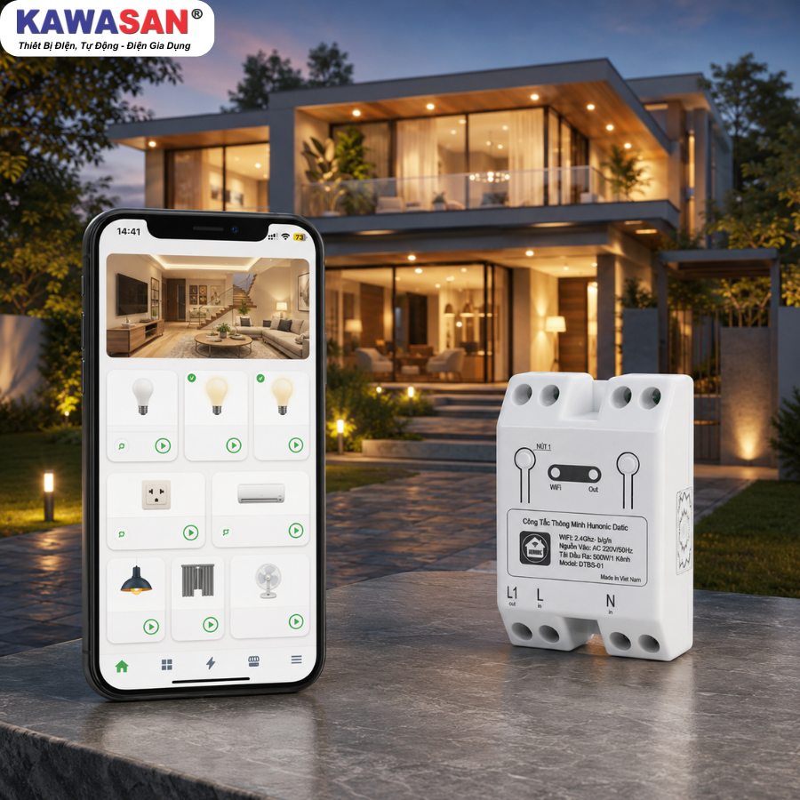 Hunonic Datic Basic hỗ trợ bật tắt từ xa, kiểm tra trạng thái, hẹn giờ tự động và quản lý nhiều thiết bị ngay trên điện thoại