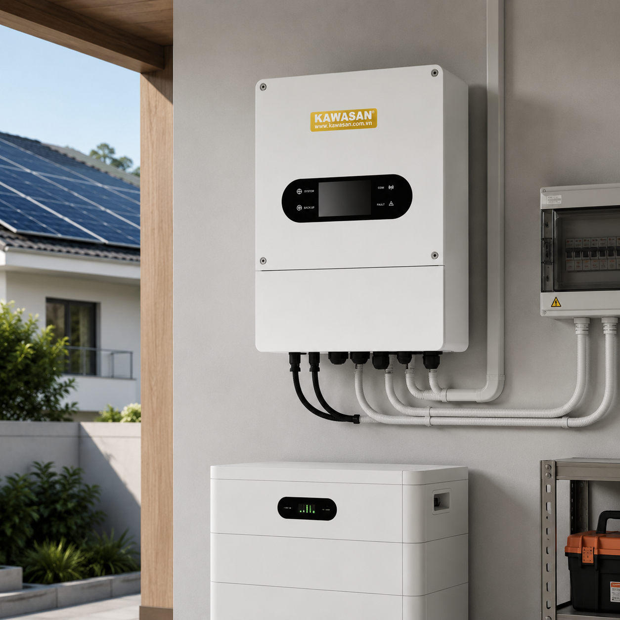 Hệ Thống Biến tần Hybrid KAWASAN Kết Hợp Pin Lưu Trữ Điện Mặt Trời