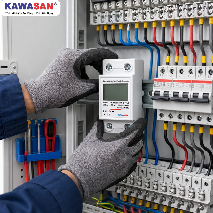 MPM5 gắn thanh ray trong tủ điện thực tế