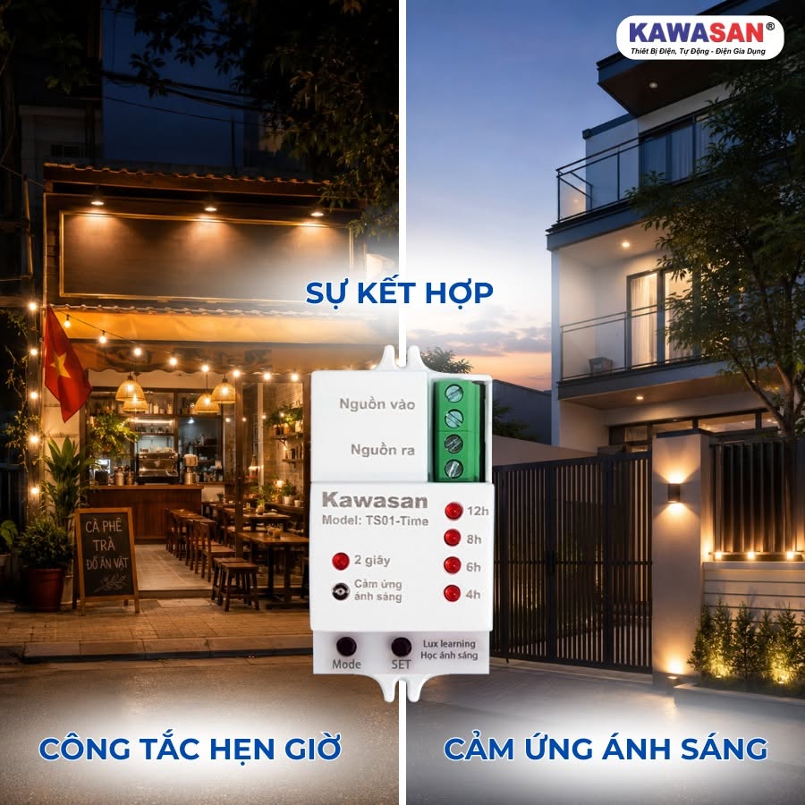 Kết hợp công tắc hẹn giờ và cảm biến ánh sáng TS01-TIME