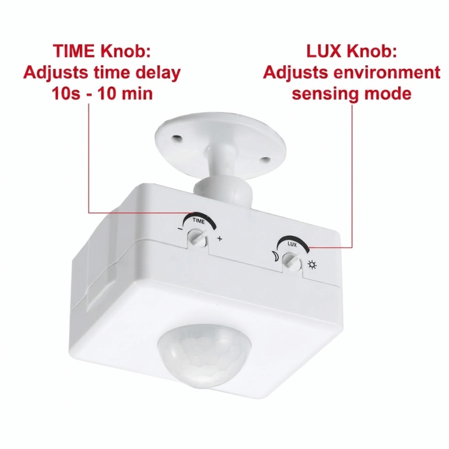Công tắc cảm biến chuyển động có 2 nút chỉnh Lux và Times tiện lợi