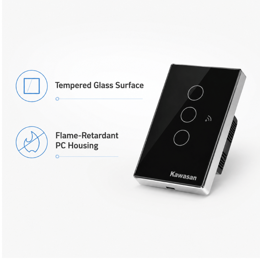 Premium tempered glass panel ensures safety in case of breakage. Mặt kính cường lực cao cấp đảm bảo an toàn khi rơi vỡ