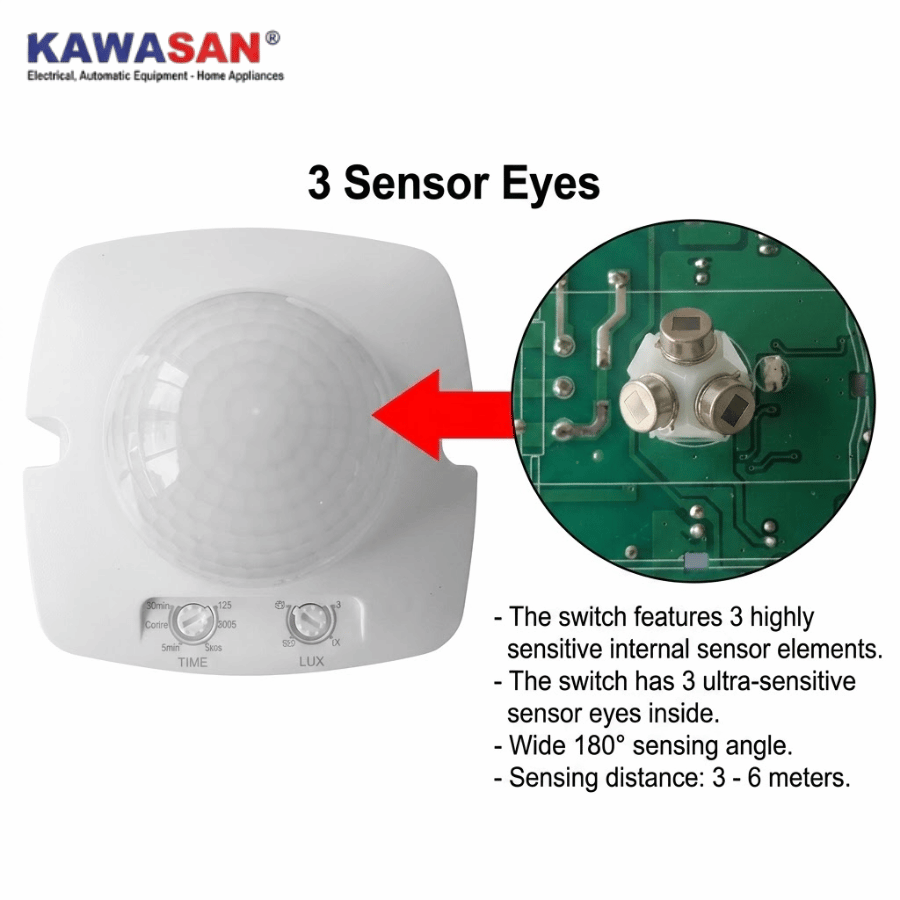 New design with 3 highly sensitive PIR sensors Thiết kế mới với 3 mắt cảm ứng siêu nhạy