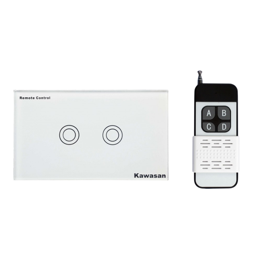Công tắc cảm ứng chạm 2 nút màu trắng kèm remote