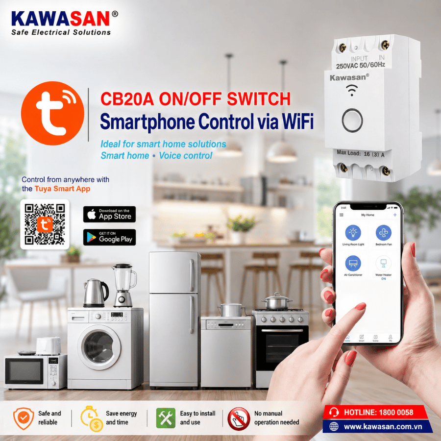 CB20A WIFI Rail Smart Switch Công Tắc Thông Minh Thanh Ray CB20A WIFI