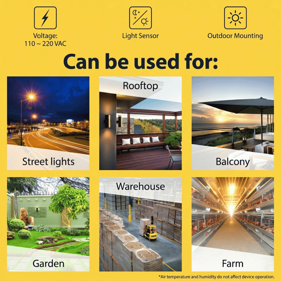 The light sensor switch can be used in many different areas Công tắc cảm biến ánh sáng có thể dùng cho nhiều khu vực