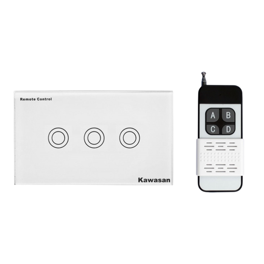 Công tắc cảm ứng chạm 3 nút màu trắng kèm remote