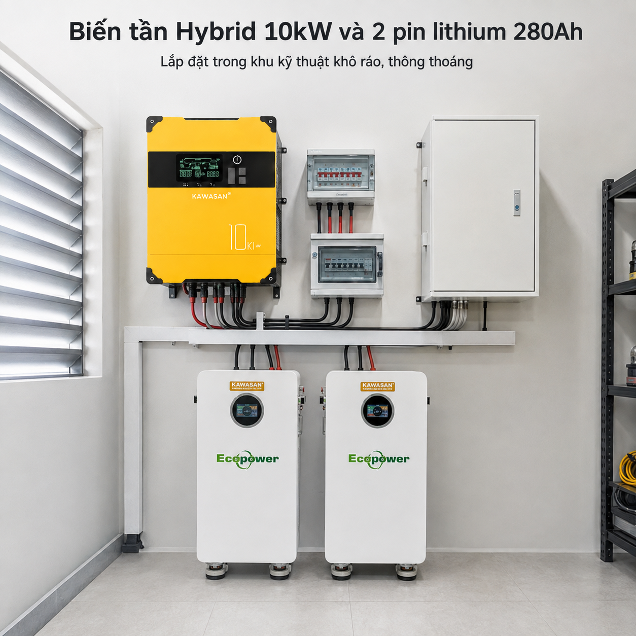 Lắp đặt biến tần Hybrid 10kW và pin Lithium