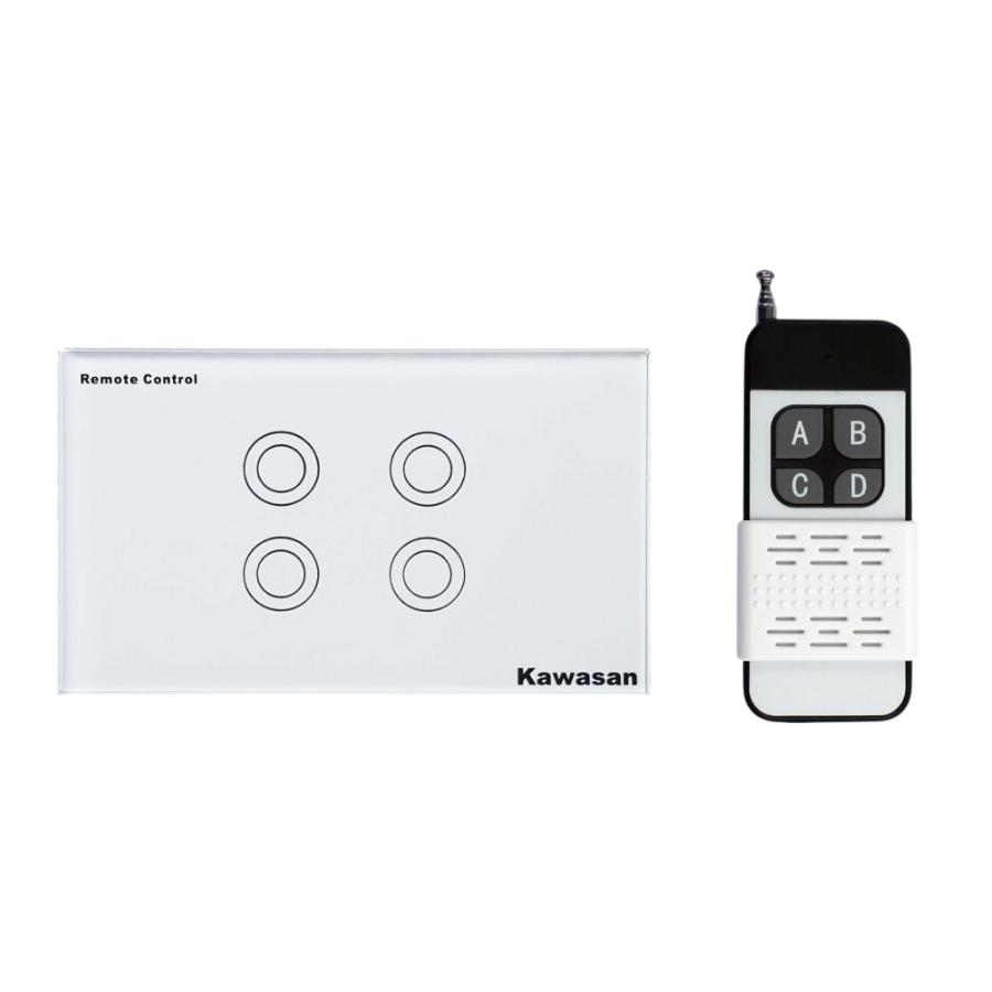 Công tắc cảm ứng chạm 4 nút màu trắng kèm remote