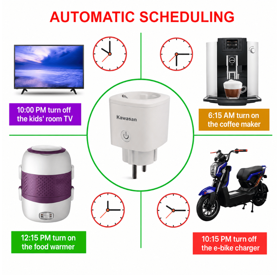 Ổ cắm điều khiển từ xa có thể lên cài hẹn giờ tự động cho các thiết bị