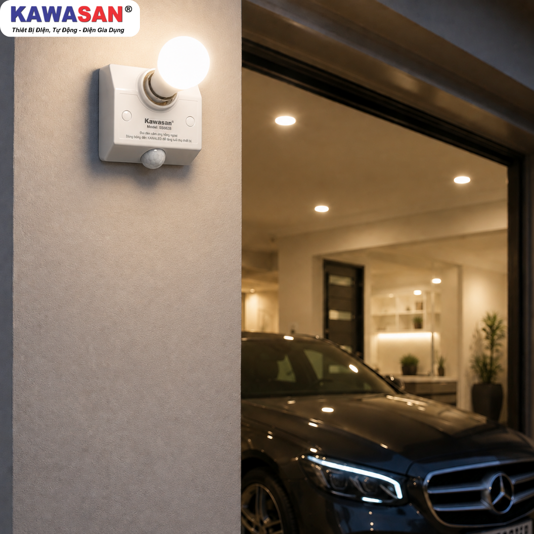SS682B lắp tại gara xe nhà phố tự động bật sáng khi xe chạy vào