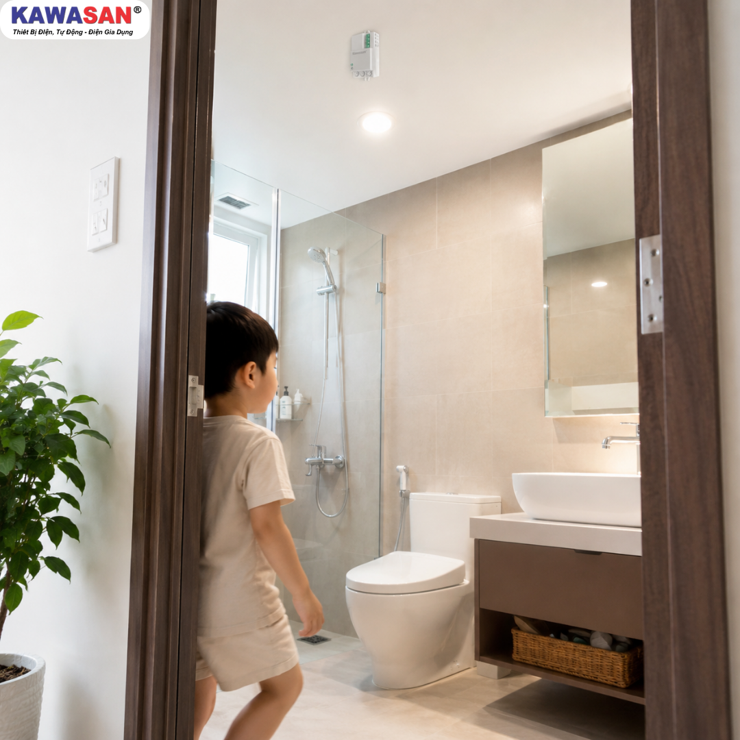 Công tắc cảm biến vi sóng Kawasan RS02D tự động bật tắt đèn nhà vệ sinh gia đình