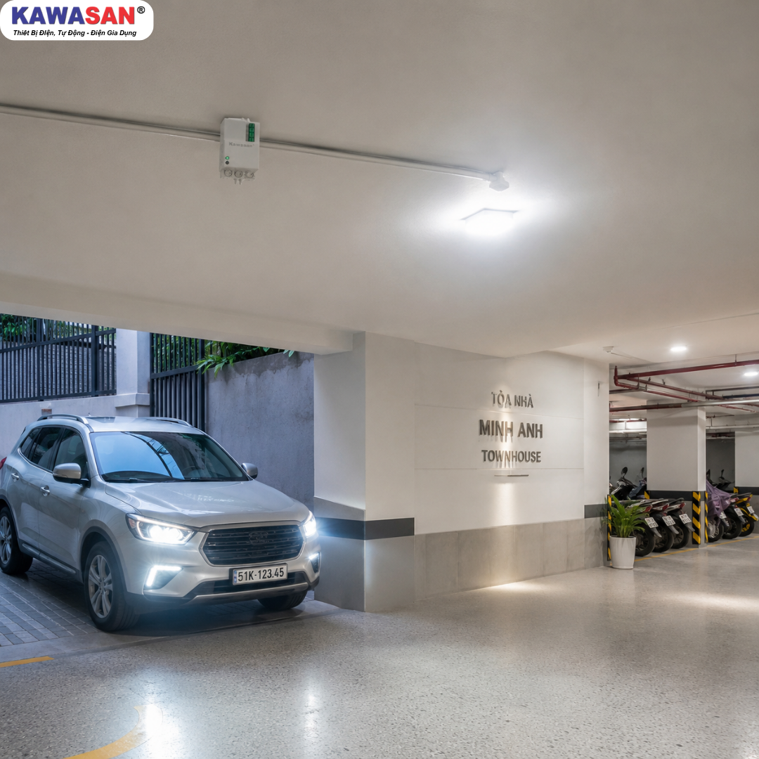 Cảm biến gắn trần RS02D chiếu sáng an ninh tự động cho tầng hầm để xe nhà phố