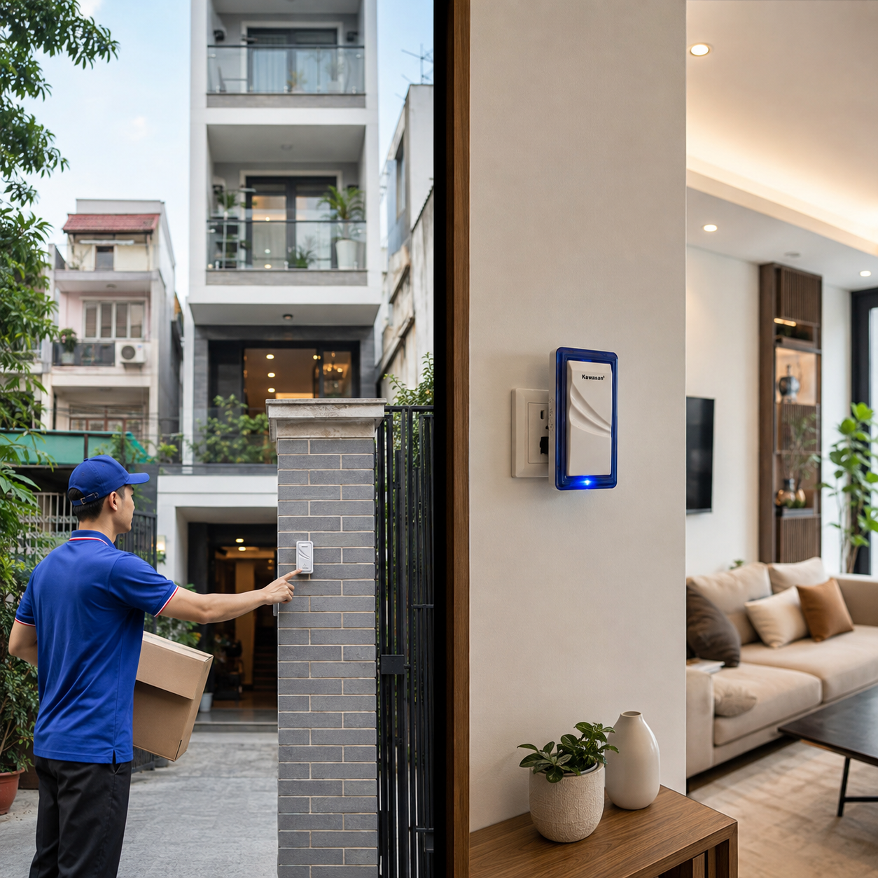 Chuông cửa không dây xuyên tường DB658 báo khách hiệu quả cho nhà ống 4 tầng