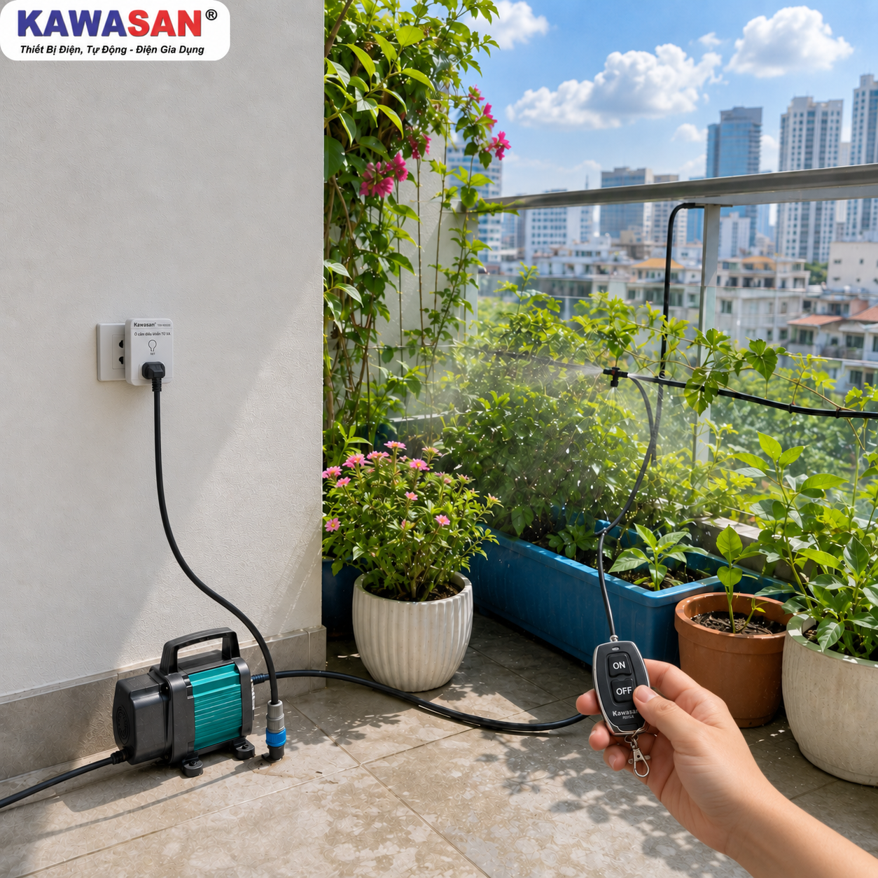 Ổ cắm TB01D bật tắt máy bơm tưới cây ban công